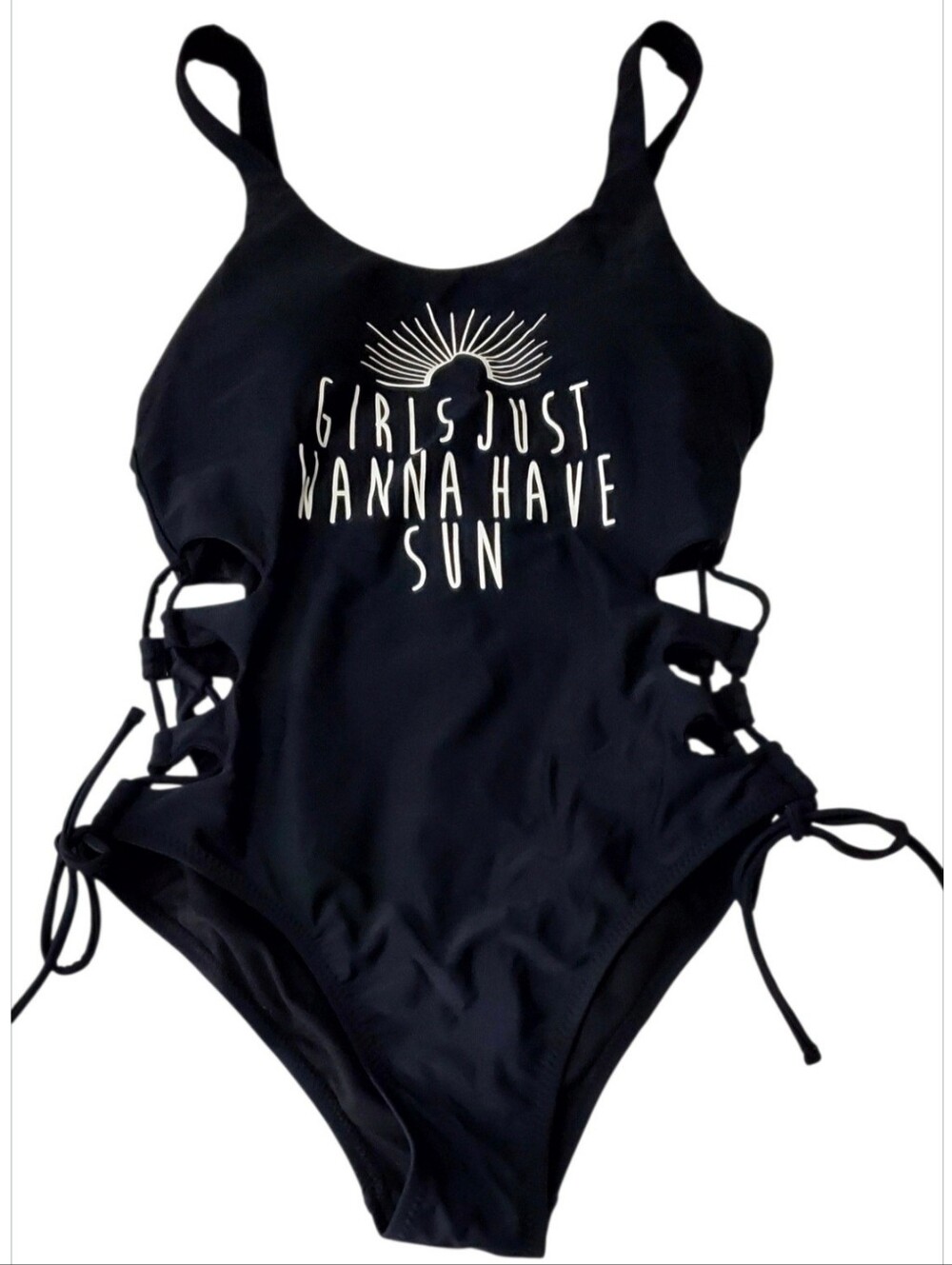 Altar'd State Black 'Girls Just Wanna Have Sun' 1-Piece Swim Suit Sz M